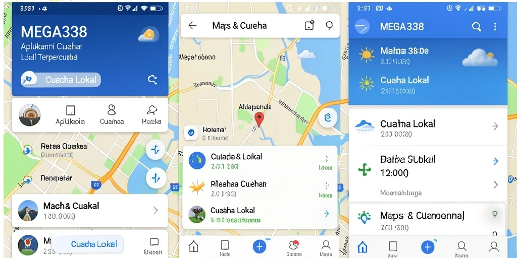 Antarmuka MEGA338 yang informatif dengan cuaca lokal.