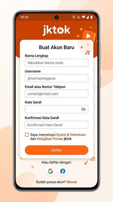Cara Registrasi Akun jktok untuk Pengguna Android