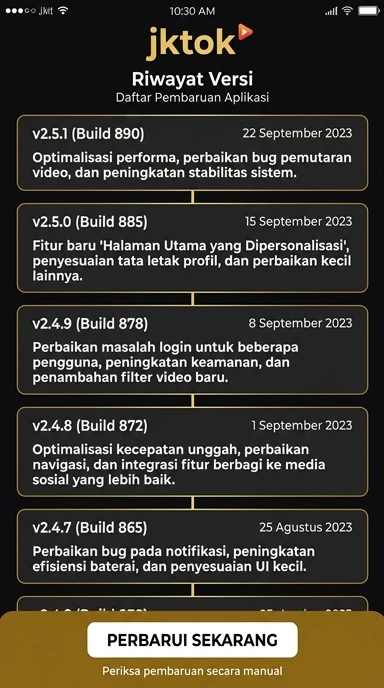 Riwayat Versi jktok untuk Pengguna Android